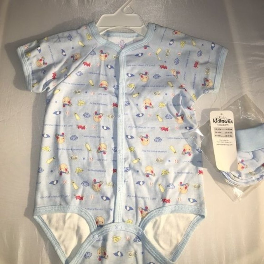 Baby Boy 6-9 months Blue Onesie + booties socks NEW